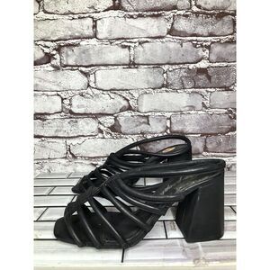 Free People Black Leather Cuban Heel Cage Strappy Sandals Women’s 37.5M US/7M US